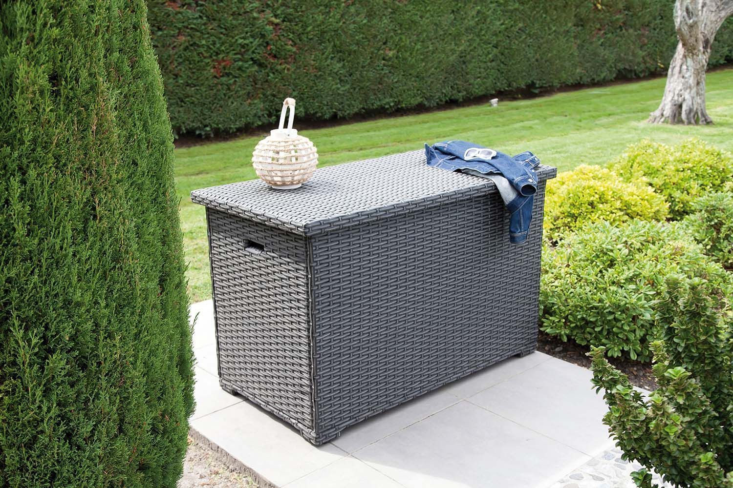 Coffre de rangement en résine tressée plate 14 mm havana