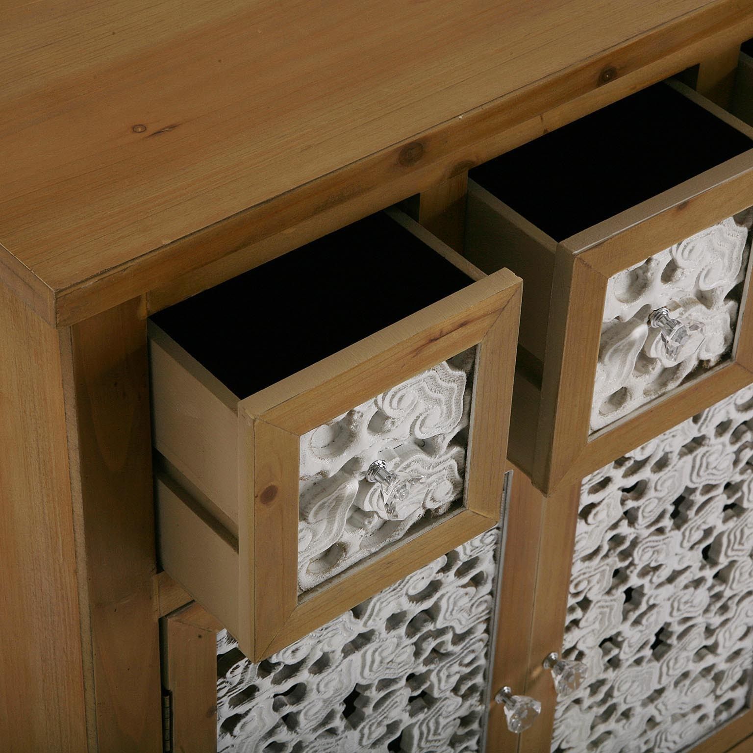 Commode 9 Tiroirs En Tissu Avec Cadre Métal - Motif Fleur Vintage - Meuble Rangement Chambre, Salon, Entrée (Marron Rustique)