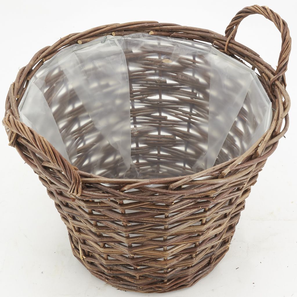 Corbeille ronde avec anses en osier et tissu - Label Emmaüs