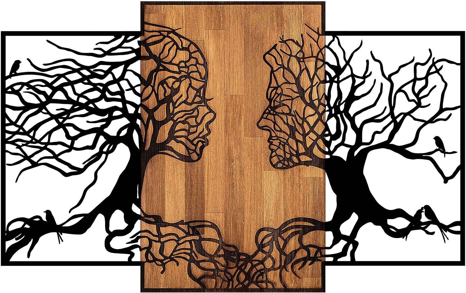 Décoration murale en bois et métal walnut (visages)