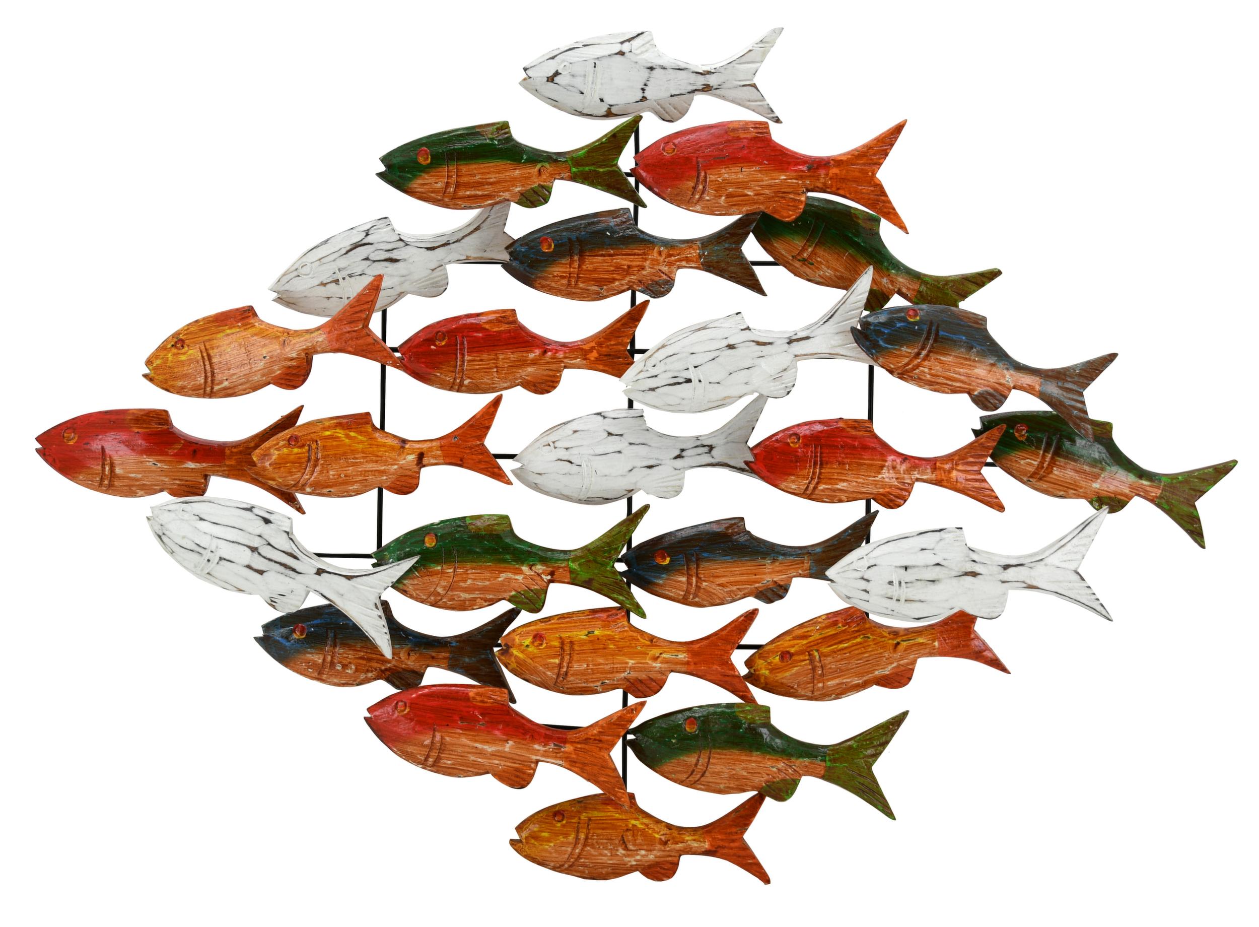 Décoration Murale Banc De Poissons En Acier Verni - 75x45 Cm Fait Main