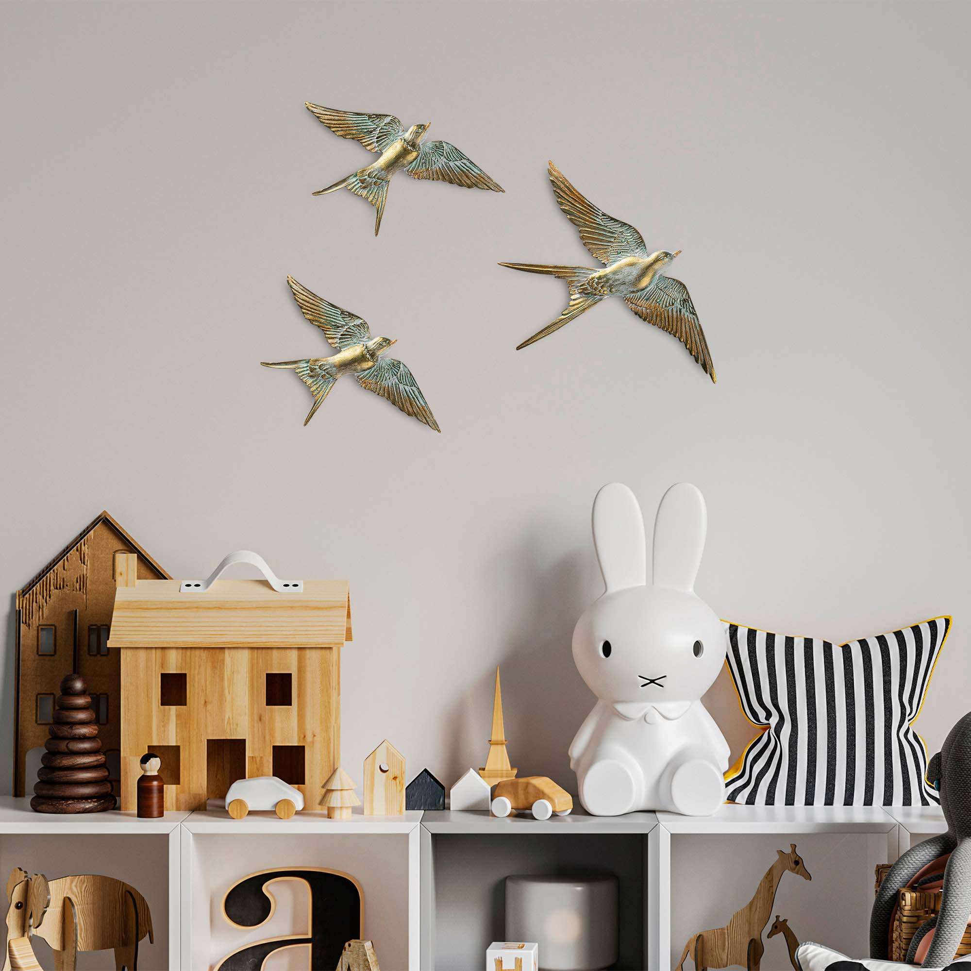 3 Décorations Murales Hirondelles En Fonte - Style Rétro, Effet 3D - Pour Salon, Chambre, Entrée - Amosfun