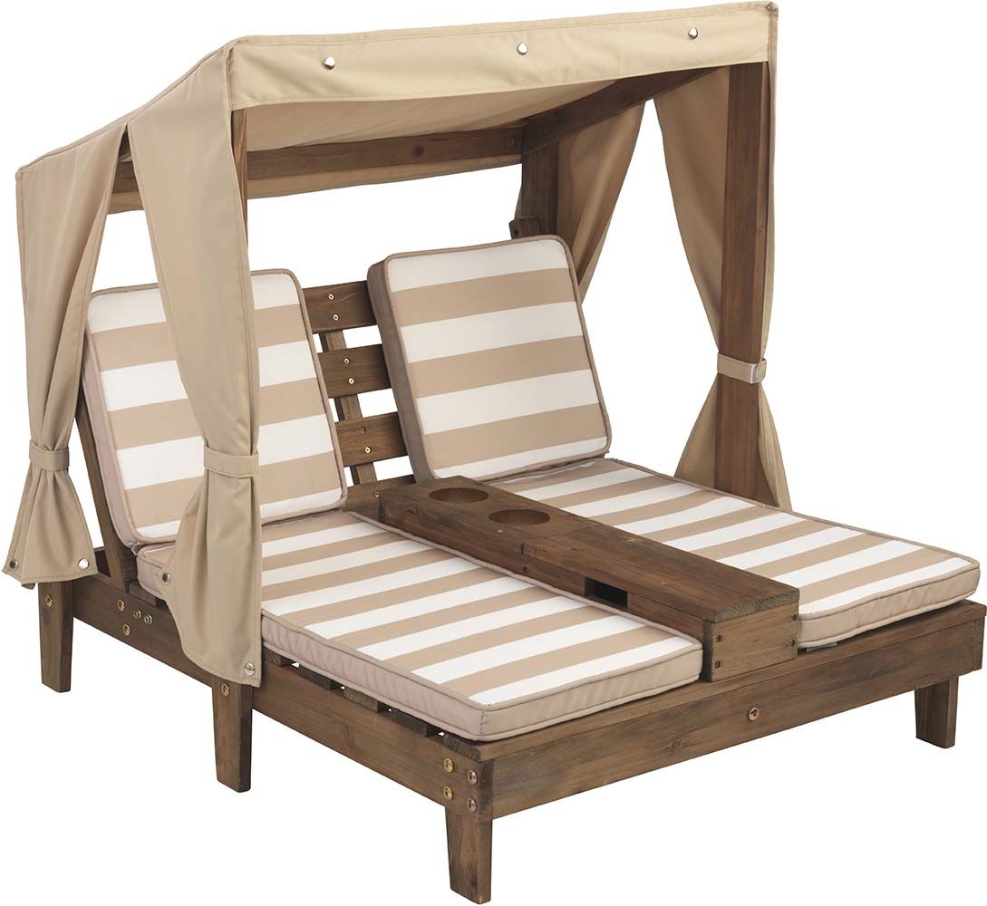 Double chaise longue enfant avec portegobelets (blanc et beige)