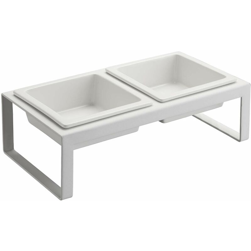 Double Gamelle Design Surelevee Pour Chat Tower Blanc Double Gamelle Design Surelevee Pour Chat Tower Blanc
