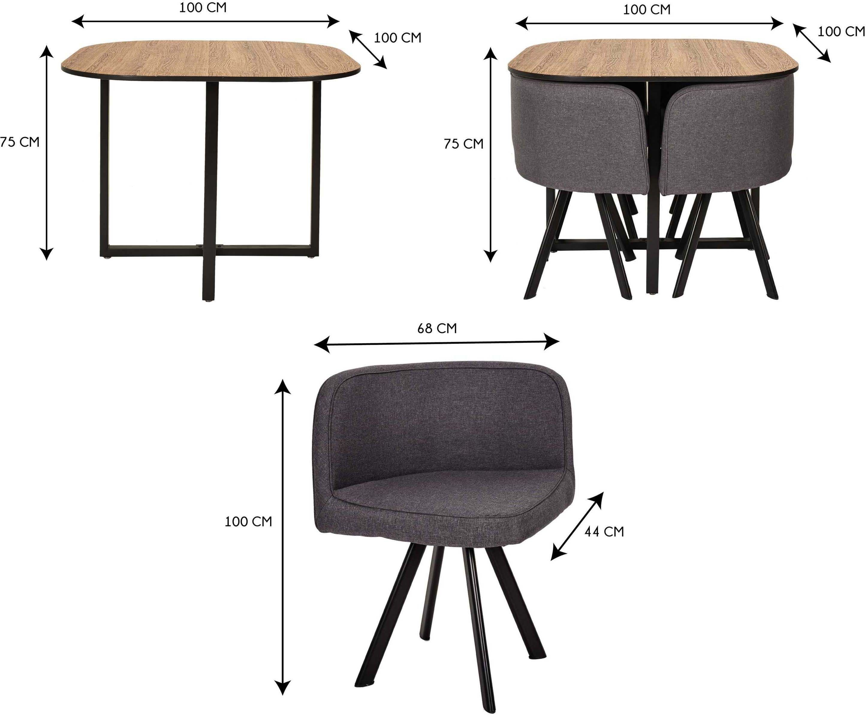 Ensemble table carrée et chaises encastrables june