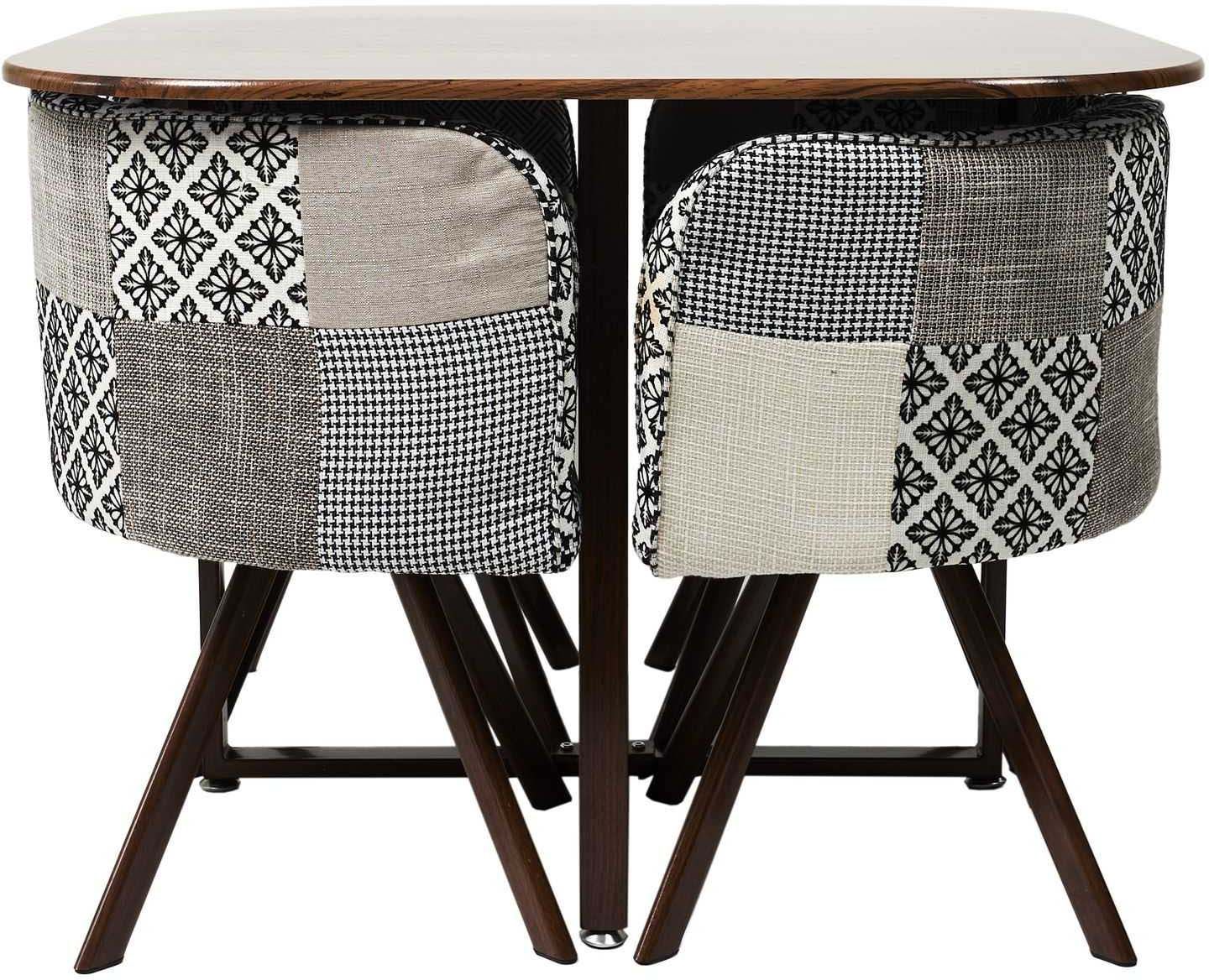 Ensemble table carrée et 4 chaises encastrables patchwork (gris)
