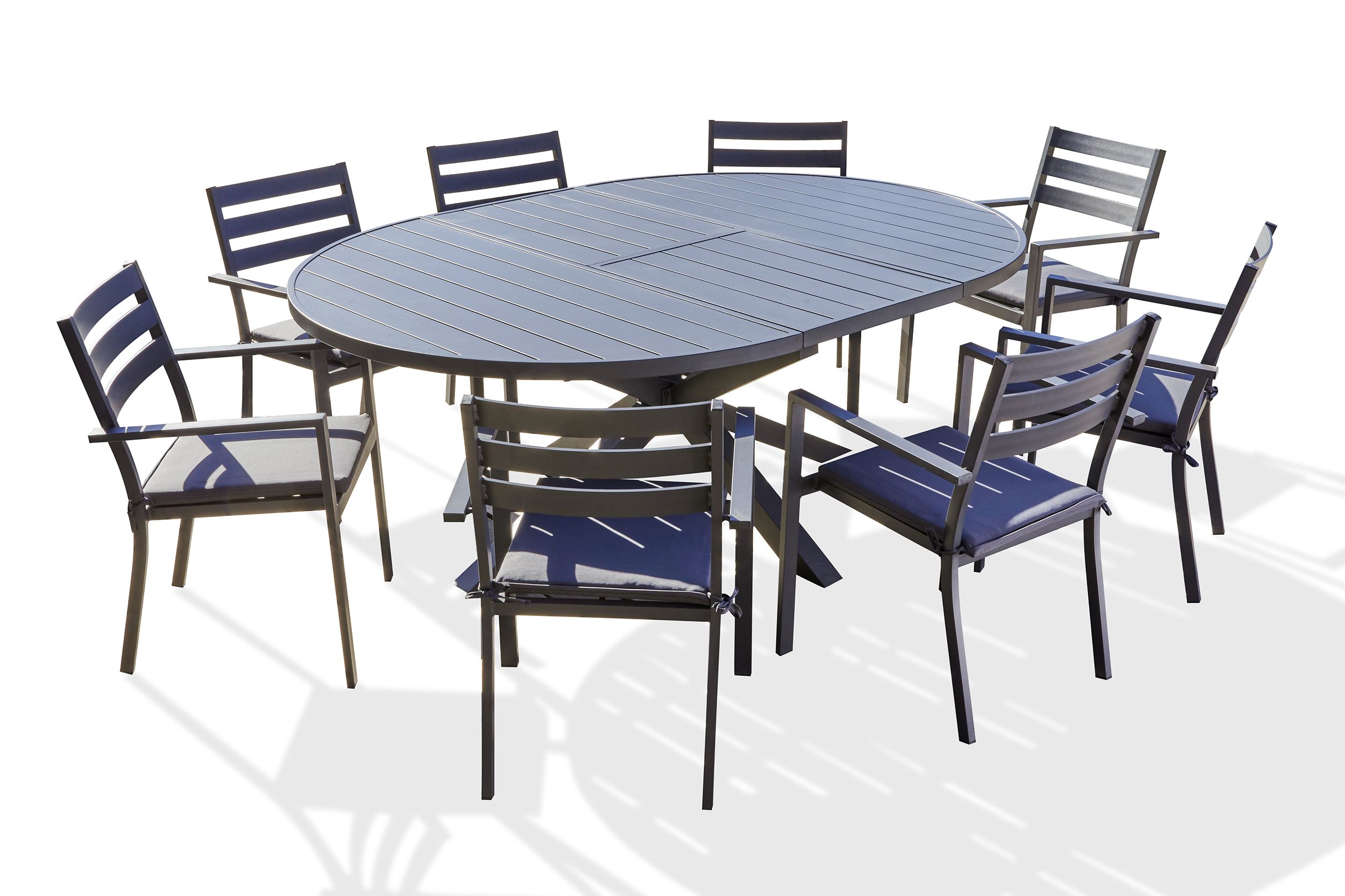 Ensemble table de jardin et fauteuils empilables pelosa (table + 8
