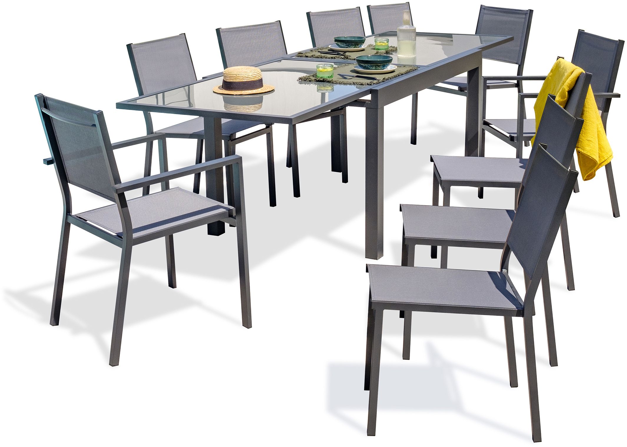 Ensemble table de jardin avec rallonge 135 à 270 cm et assises