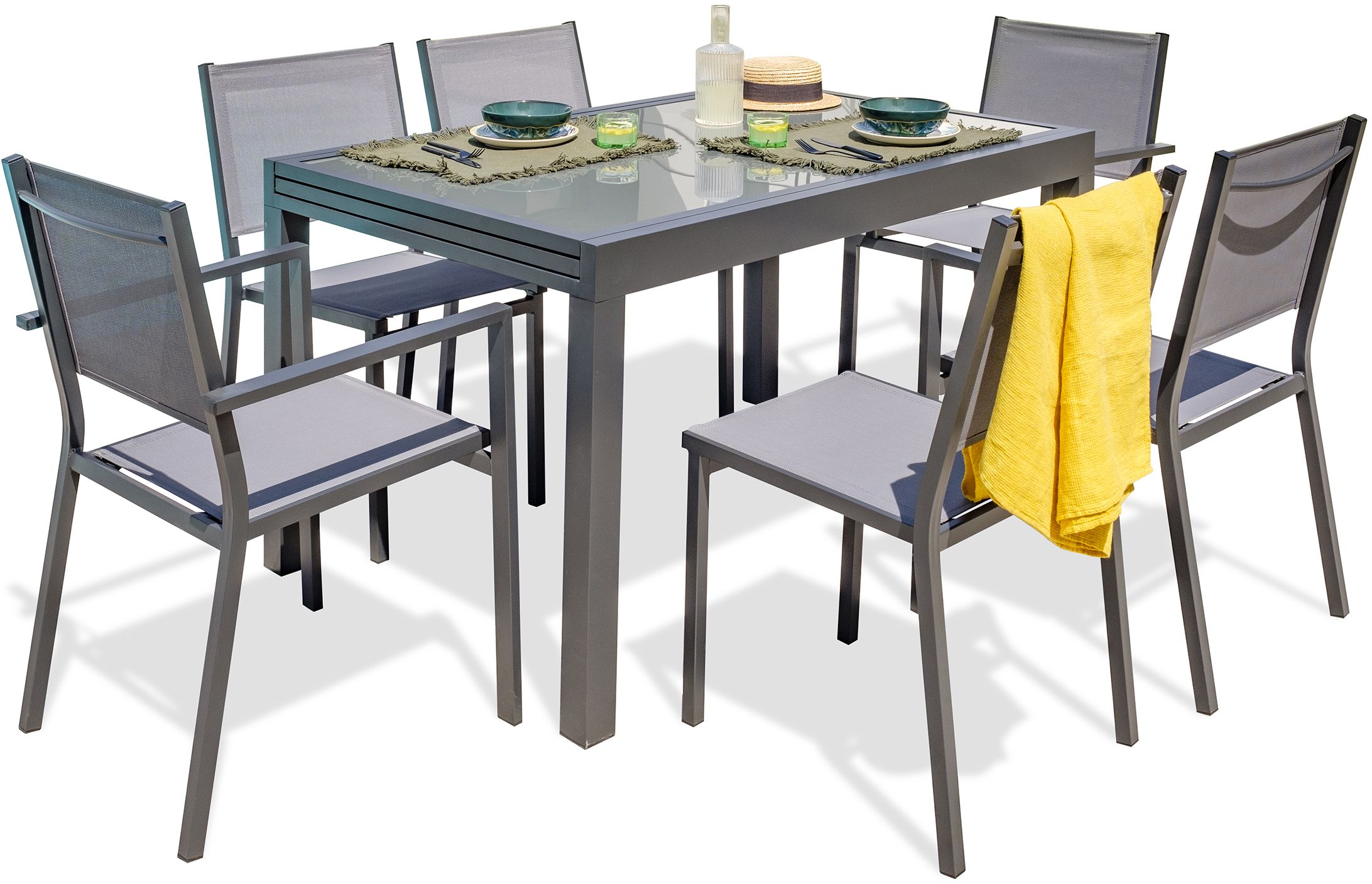 Ensemble table de jardin avec rallonge 135 à 270 cm et assises