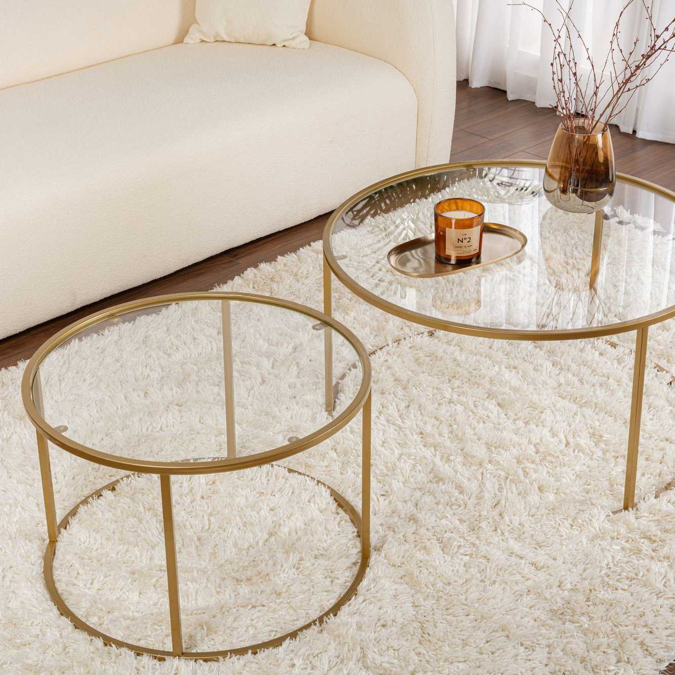Tables basses gigognes 2 pcs dessus en verre transparent acier - Table