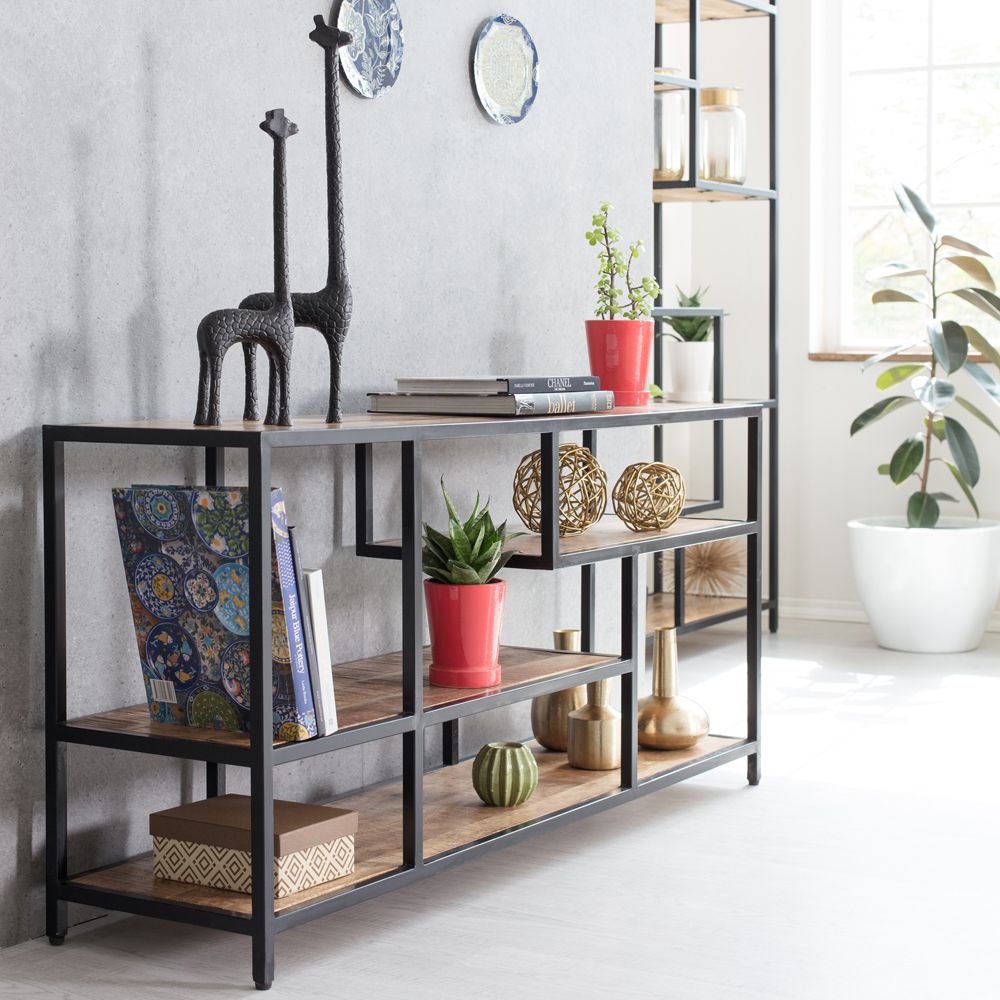 Etagère bibliothèque en bois et métal hunter
