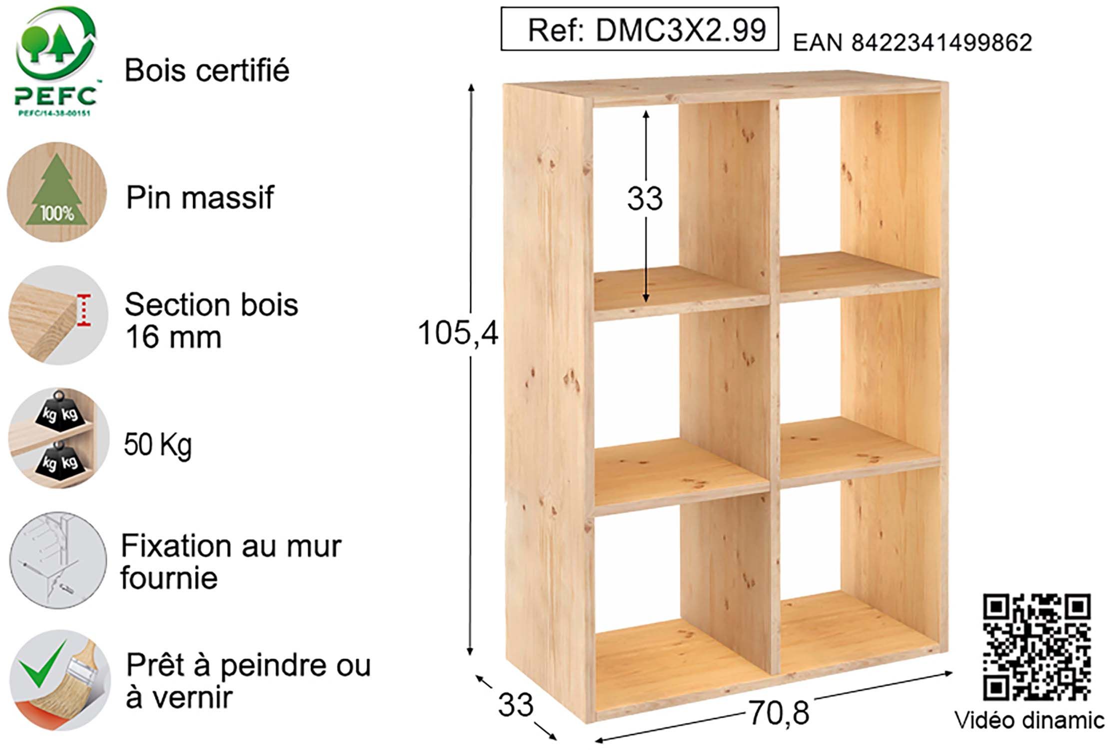 Étagère 6 cubes avec boîtes