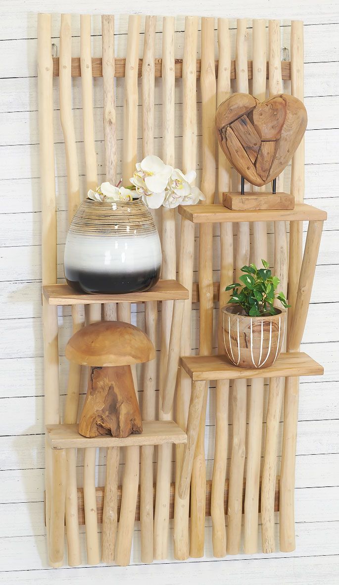 Étagère Murale Vintage En Idigbo – Bois Massif – 2 Niveaux – Fait Main – J.S.Vintage Furniture