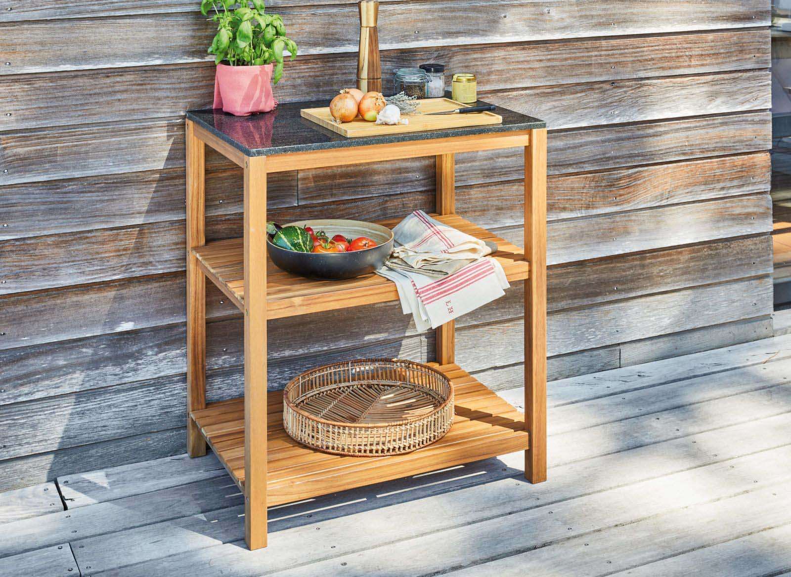 Etagère de rangement cuisine extérieure en acacia fidji