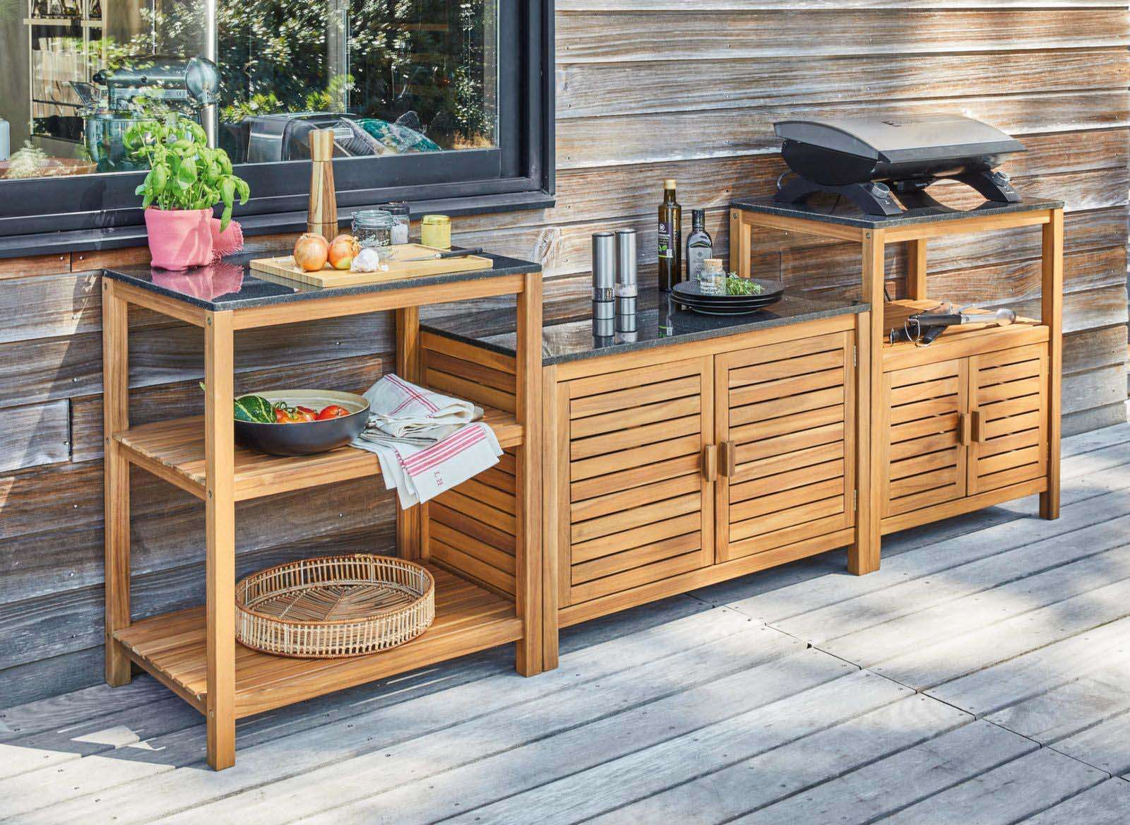 Etagère de rangement cuisine extérieure en acacia fidji