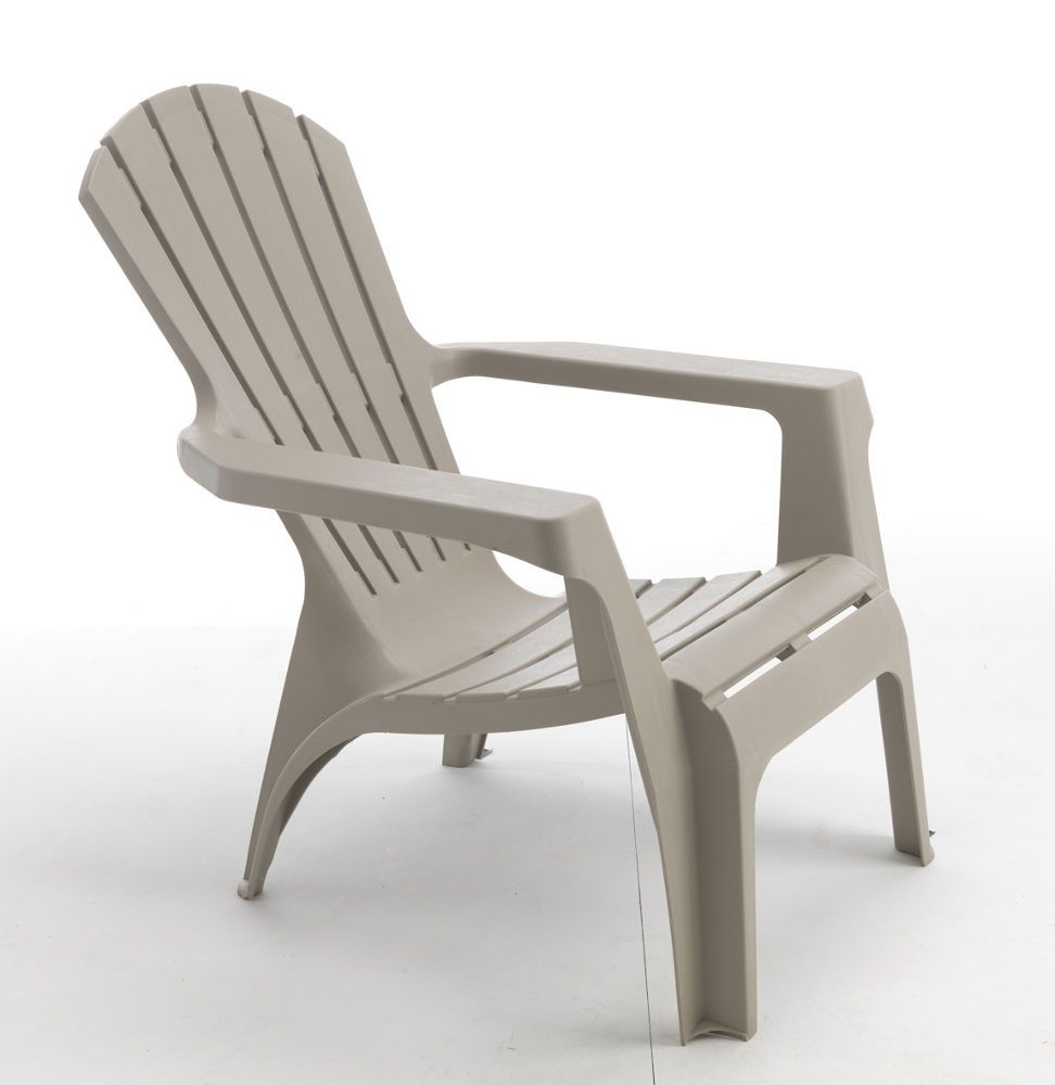 Chaise Adirondack De Jardin En Plastique HIPS - Gris Clair, Porte-gobelet, Résiste Aux Intempéries, Supporte 170 Kg