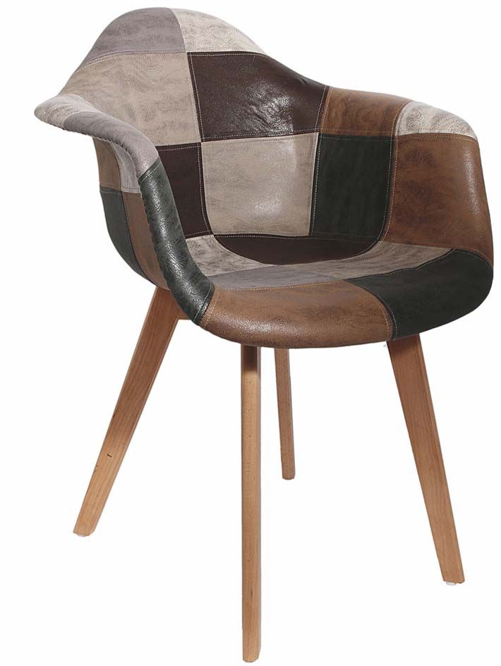 fauteuil-de-table-bois-similicuir-patchwork