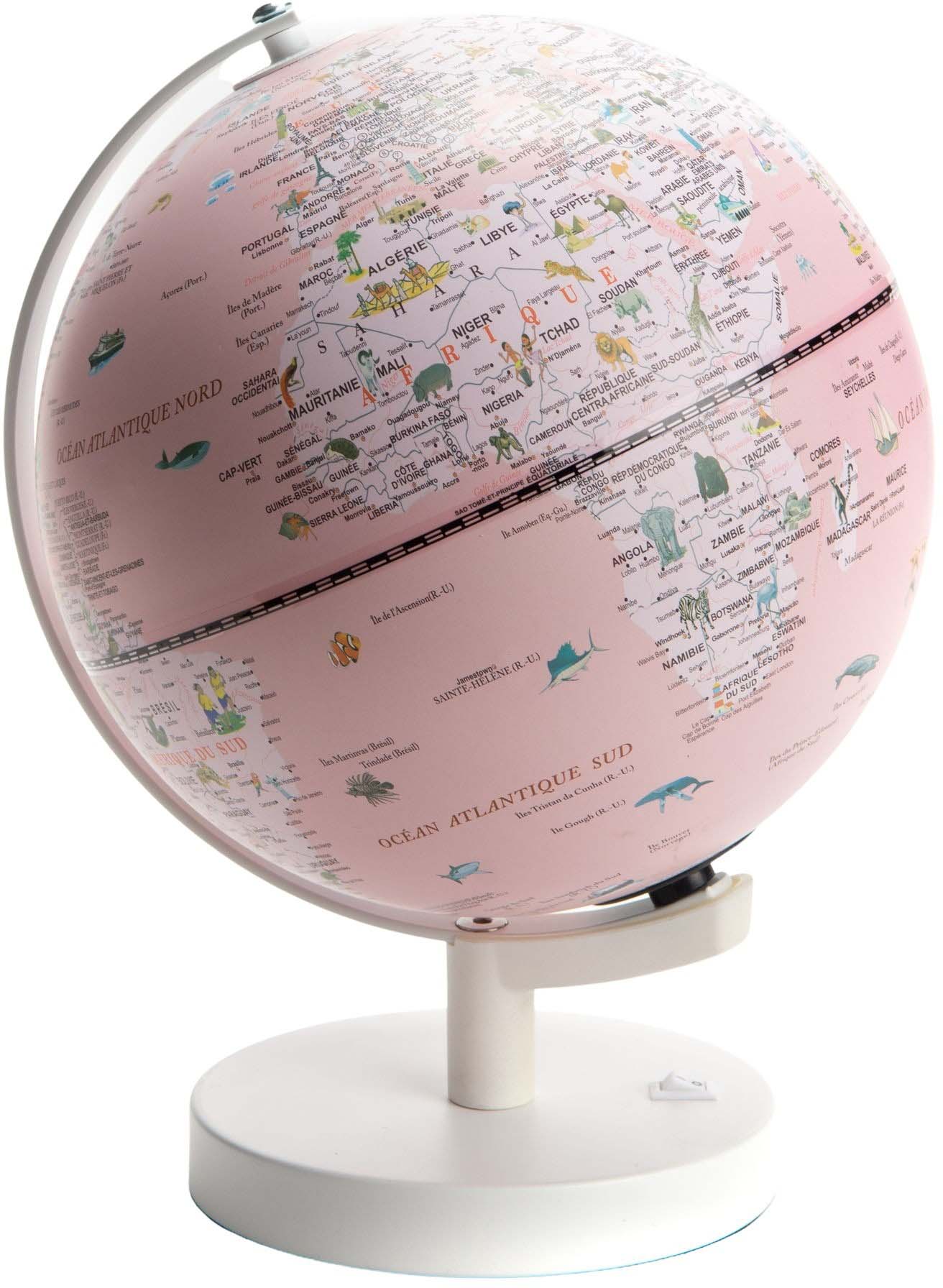 Globe terrestre lumineux 20 x 26 cm (rose)