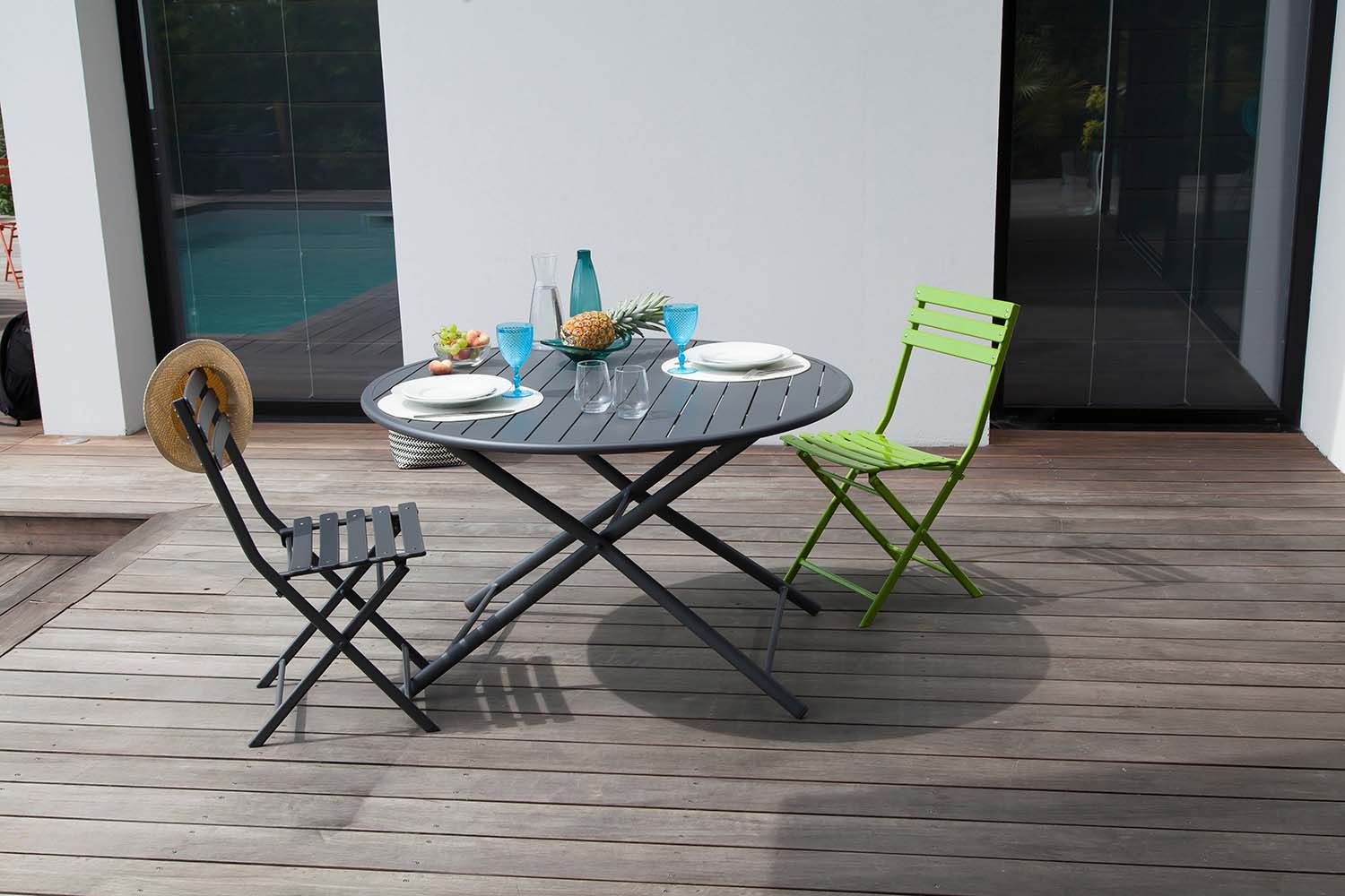Table de jardin ronde en aluminium 120 cm (gris)
