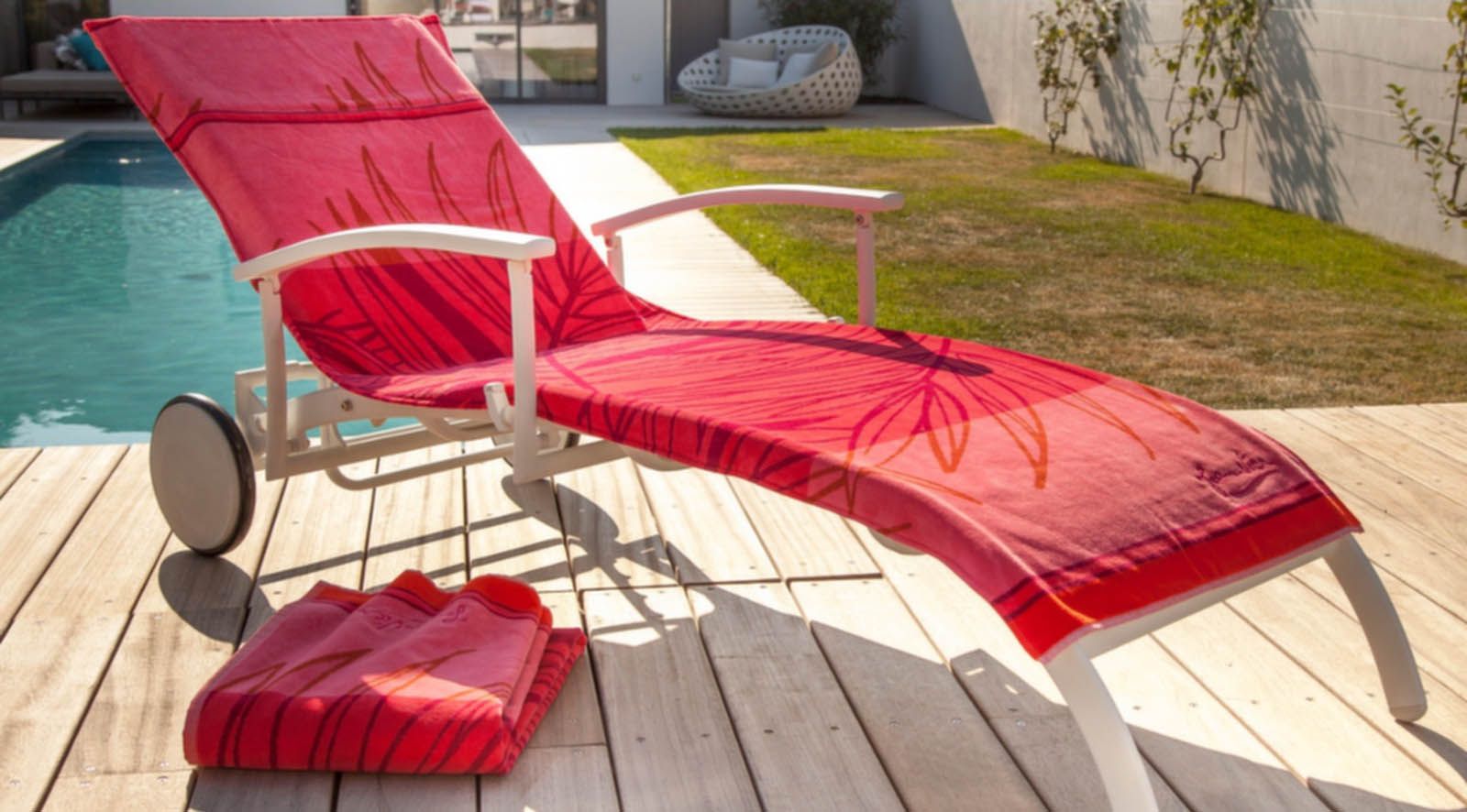 Housse universelle bain de soleil en coton (madrague corail)