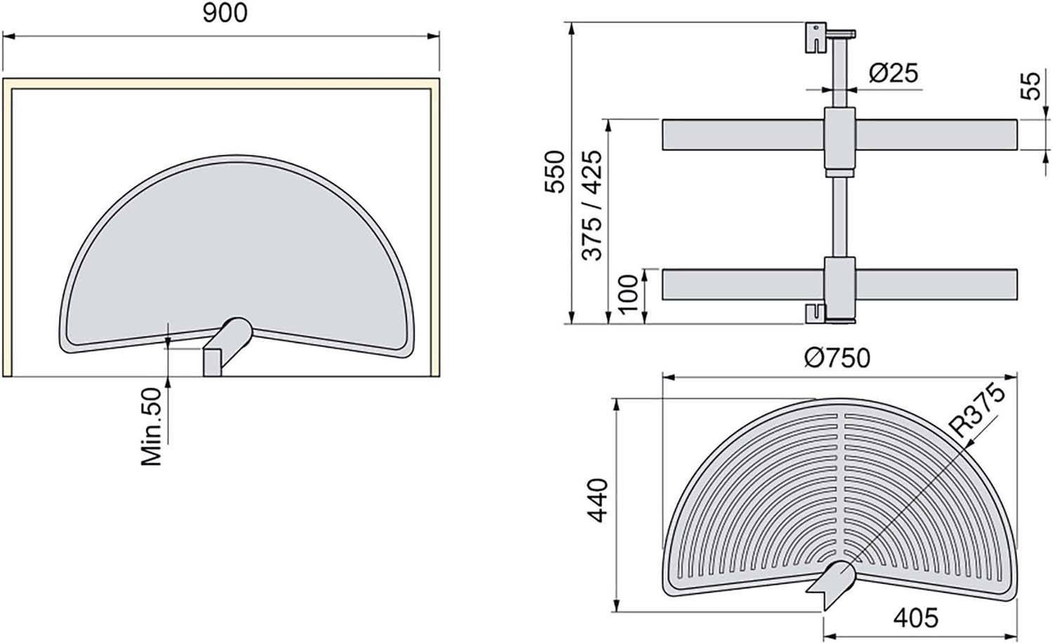 Knape & Vogt Plateaux Tournants Ronds En Polymère à 10 Tablettes Avec 5 Trousses De Quincaillerie 24 Pouces De Diametre