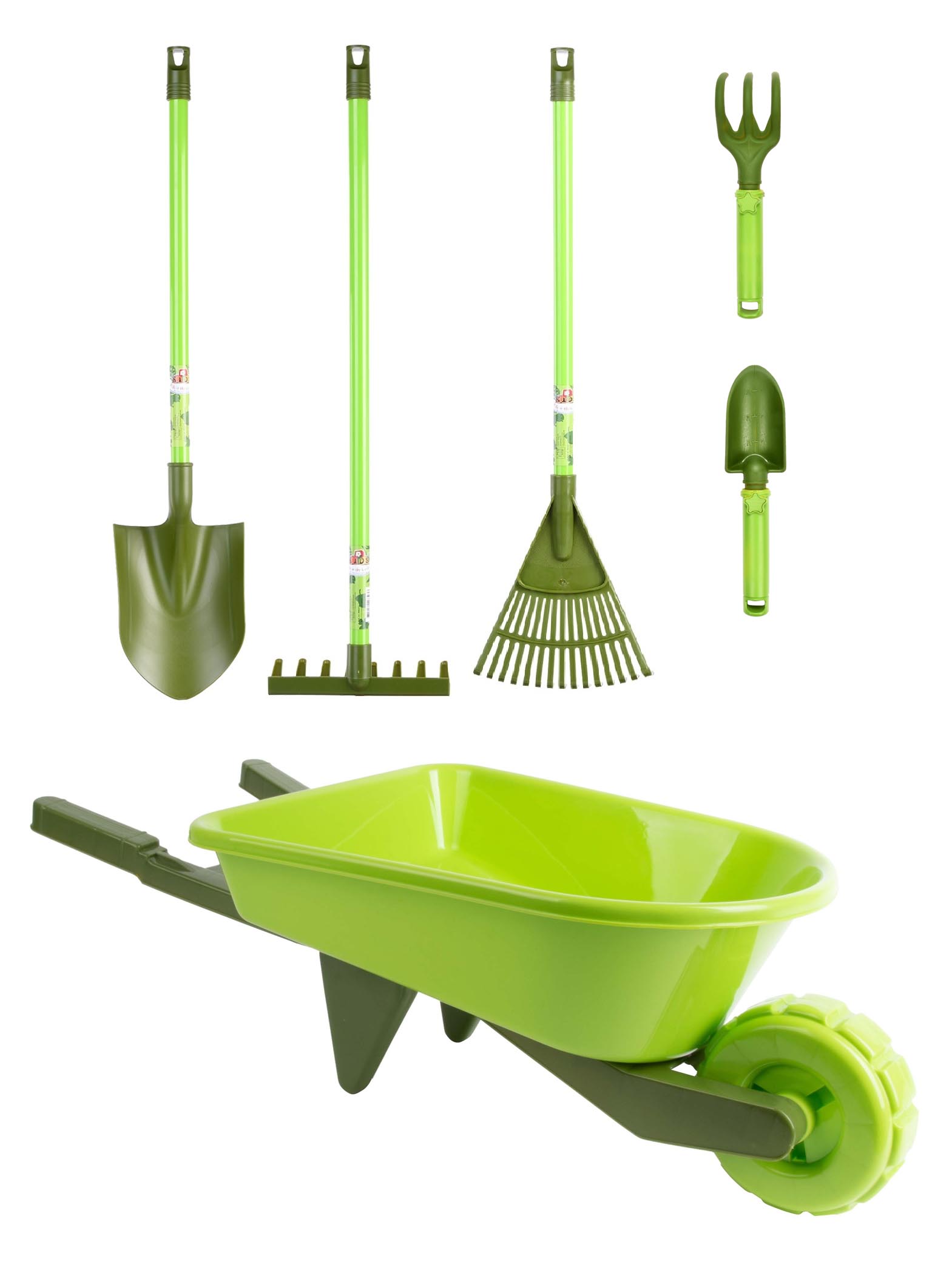 Kit petit jardinier accessoires pour enfant en plastique (grands outils +  petits outils + brouette)