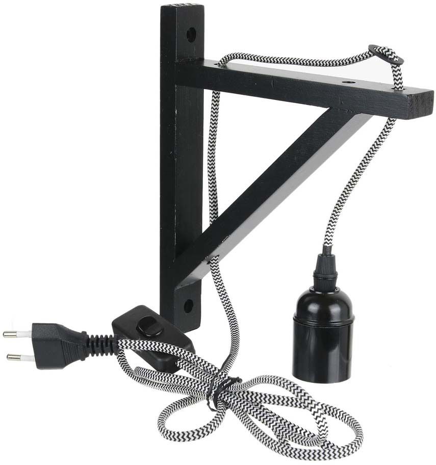 Lampe murale équerre en bois noir (fil noir et blanc)