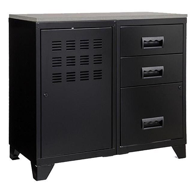 Meuble Bureau Metal 1 Porte 3 Tiroirs Noir