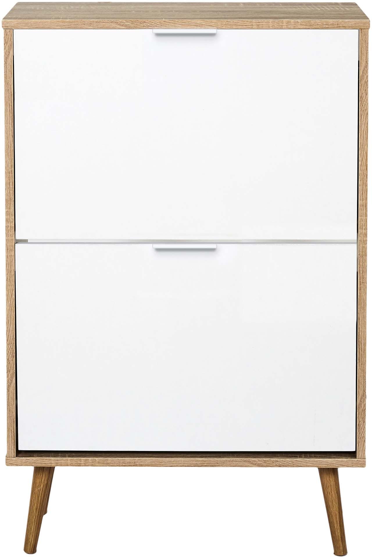 Meuble à chaussures 2 portes blanc et bois