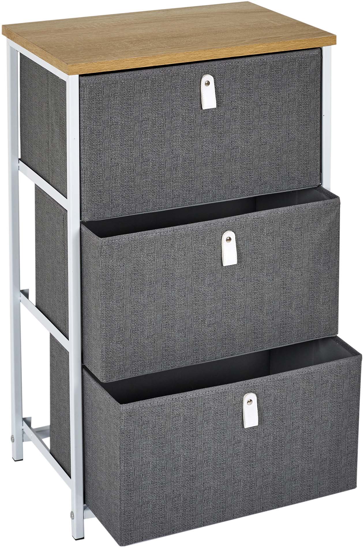 Meuble de rangement tiroirs en tissu plateau en bois (3 tiroirs)