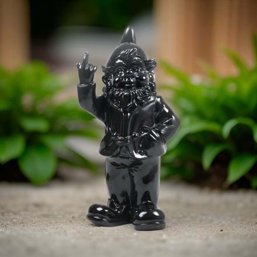 Nain de jardin en résine doigt d'honneur 7 x 8 x 20 cm (noir)
