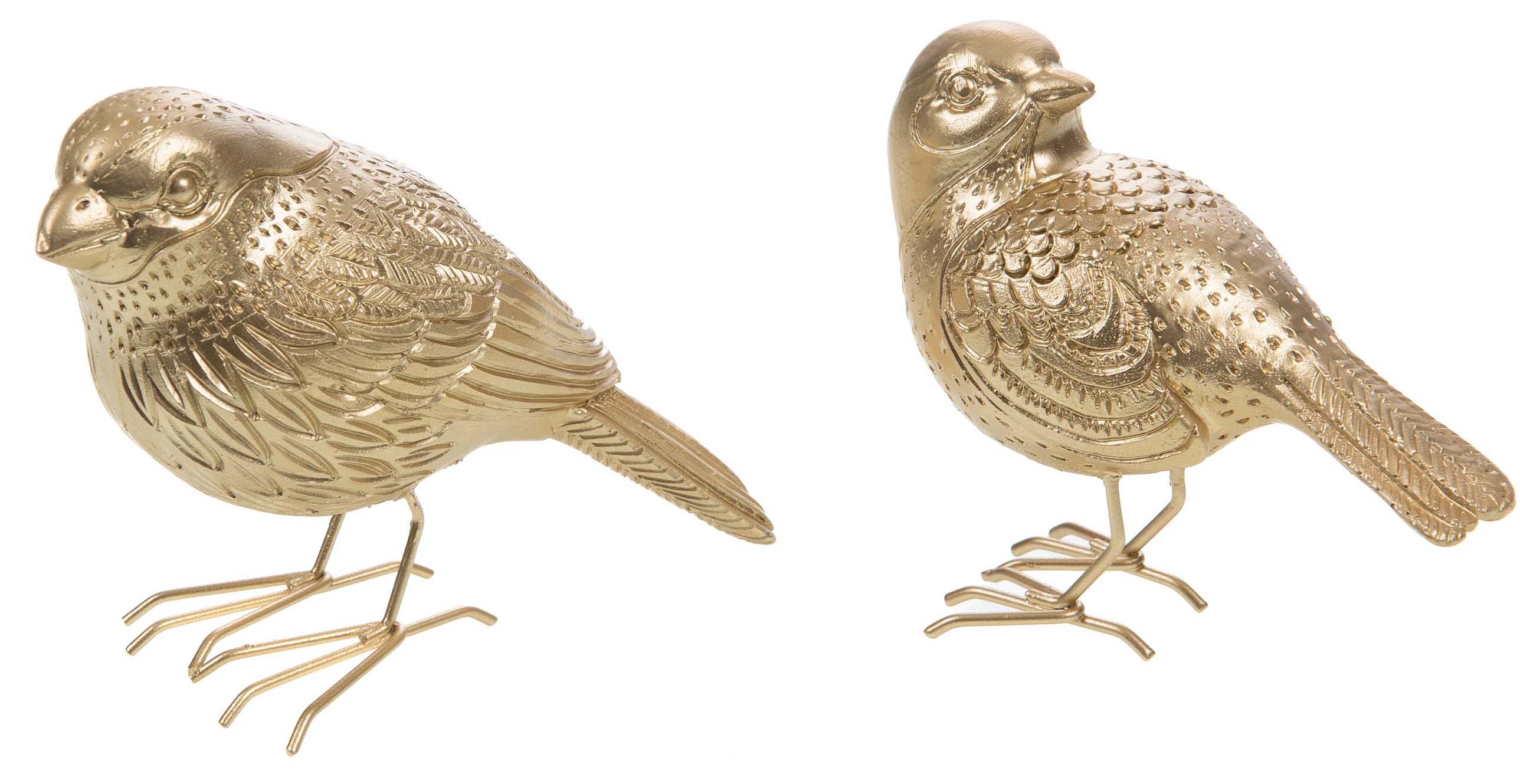 Oiseaux décoratifs dorés en polyrésine (lot de 2)