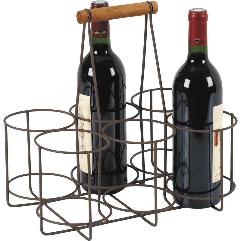 Caisse De Rangement Bois 6 Bouteilles Avec Anses Métal - Dimensions 31.2 X 21.9 X 25.8 Cm, Style Vieilli