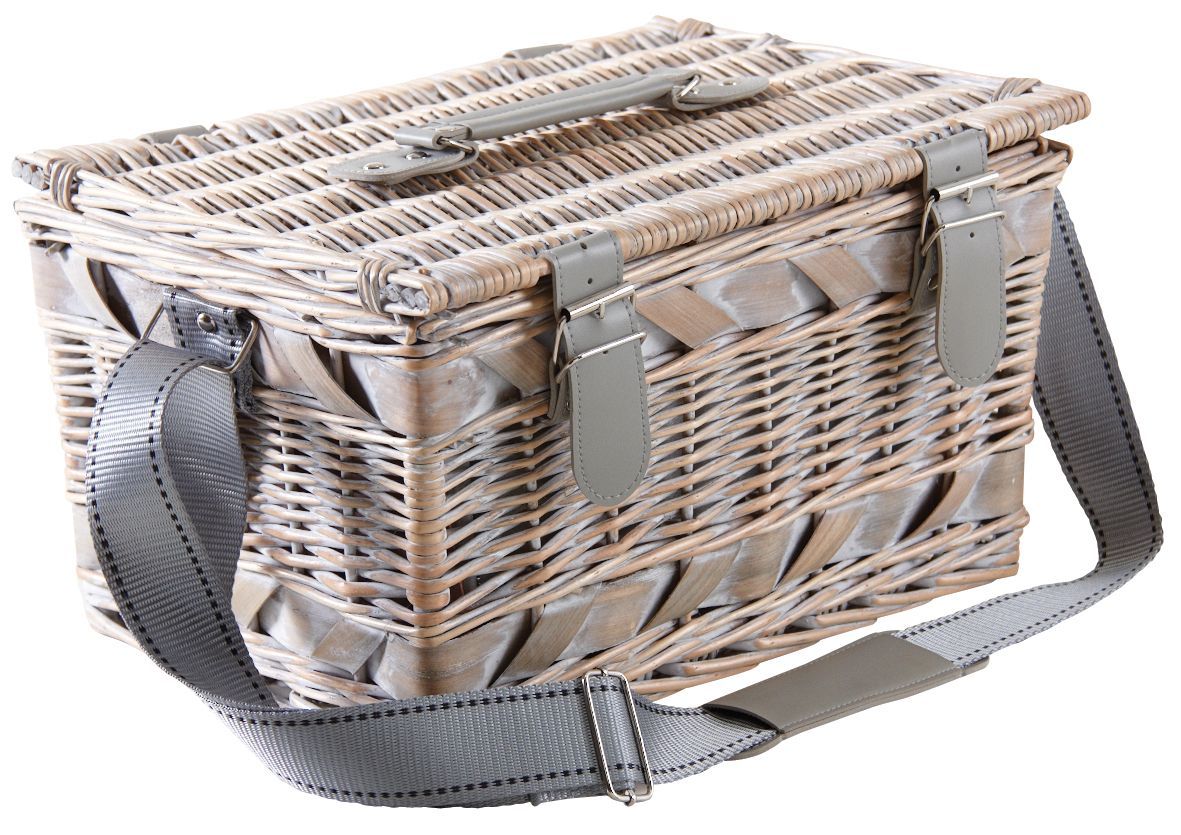 Panier piquenique 2 couverts en osier blanchi