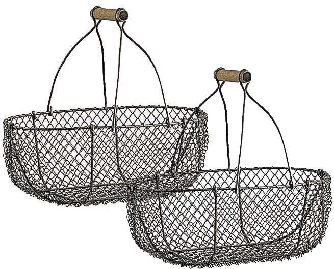 ANCIEN PANIER OVALE légumes jardin fil de fer, poignées en bois vintage