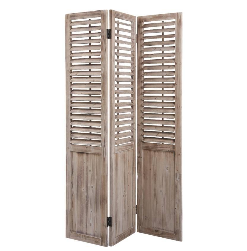 Paravent Ancien En Bois Plaqué - 4 Panneaux - Marron - Occasion