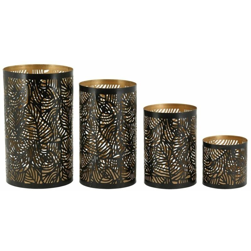 Photophores Noirs Lot Lot De 6 Photophores Verre Déco Noir Hewory - Hauteurs 14/19/24cm - Bougeoirs Cylindres Pour Ambiance Élégante