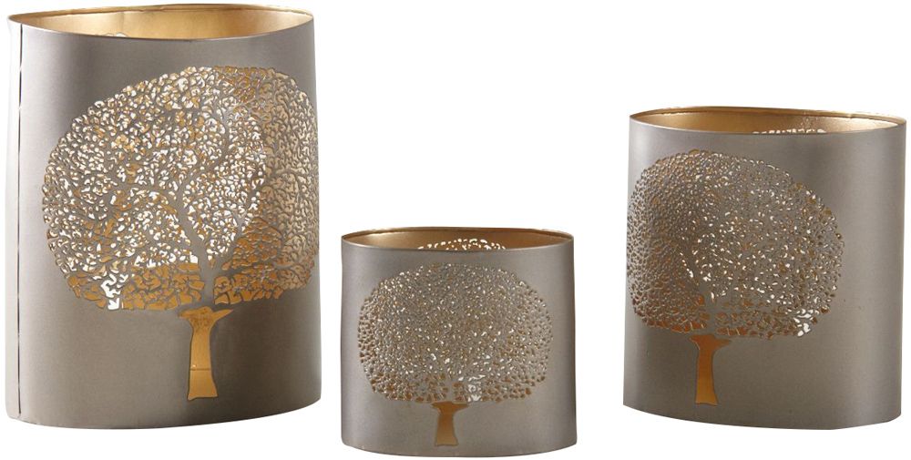 Photophores en m tal gris arbre de vie lot de 3 Photophores en m tal gris arbre de vie lot de 3