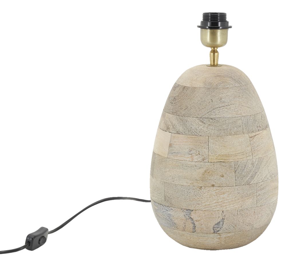 Pied De Lampe En Bois Massif Forme Ovale - 15x25 Cm - Occasion (à équiper)