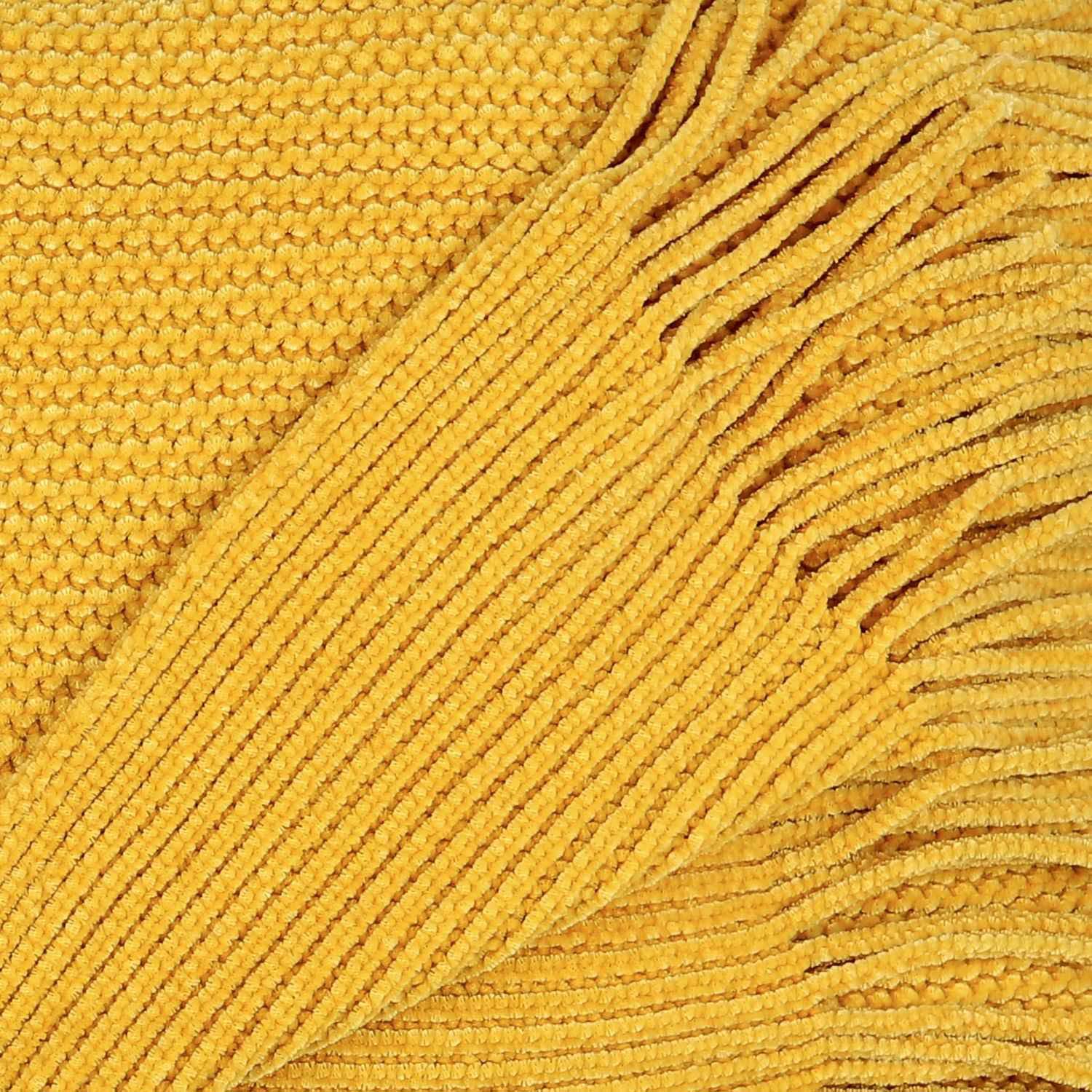 Plaid chenille en polyester avec franges 120 x 150 cm (moutarde)