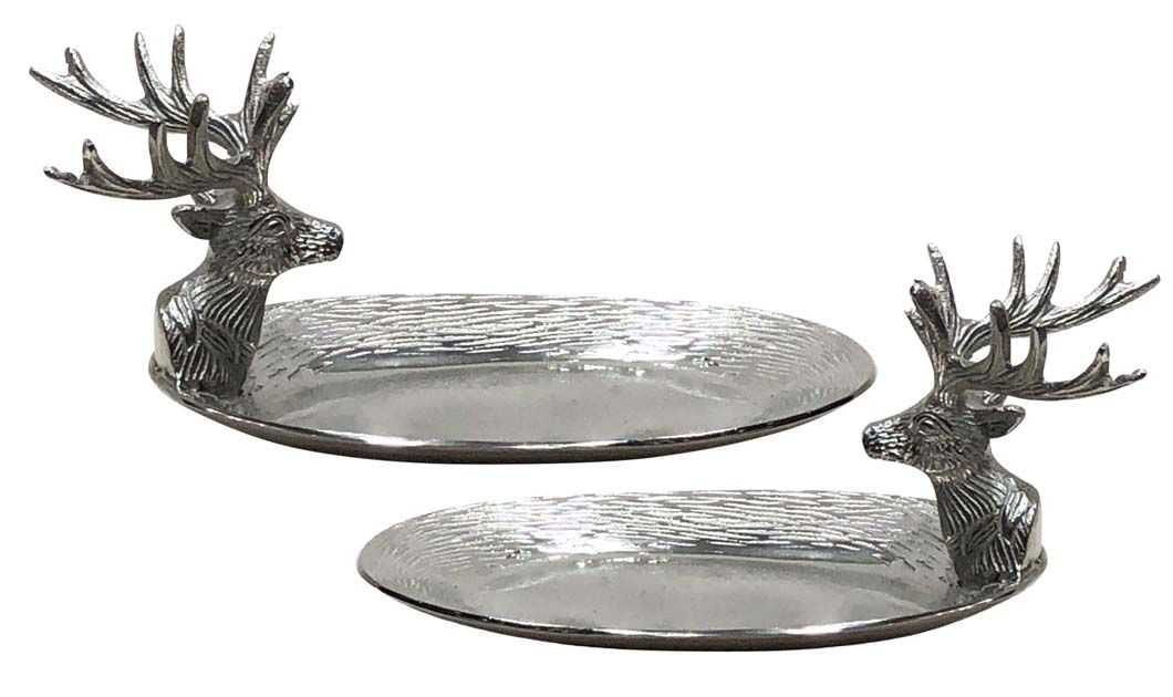 Plat Couvert En Métal Argenté Avec Cloche - Décor Gravé Tête De Cerf - Service Occasion