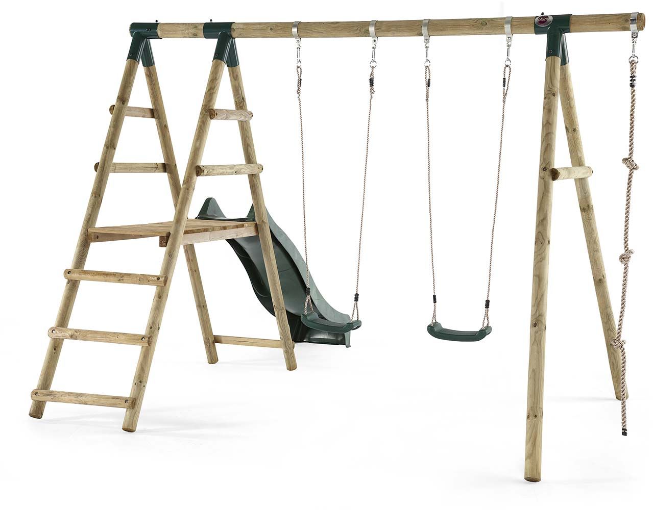 Portique en bois giant avec toboggan et agrès