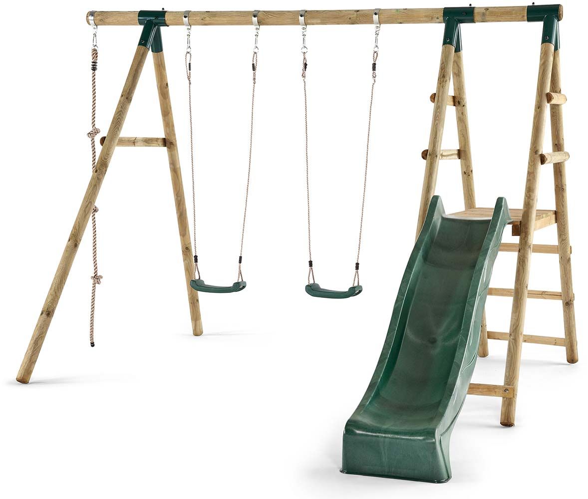 Portique en bois giant avec toboggan et agrès