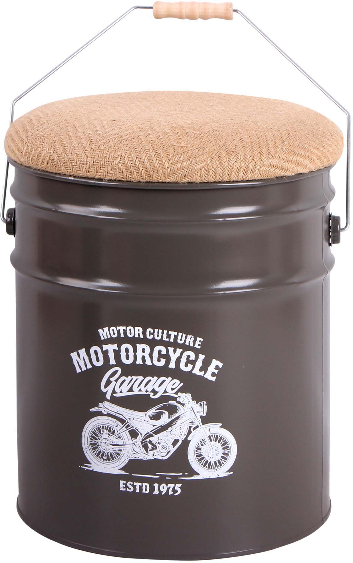 Pouf coffre de rangement en métal motorcycle