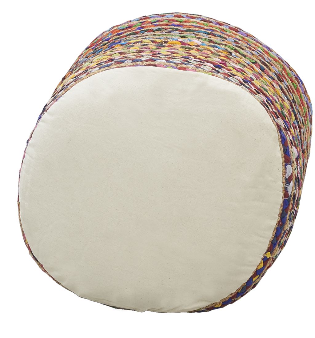 Pouf en coton et jute multicolore