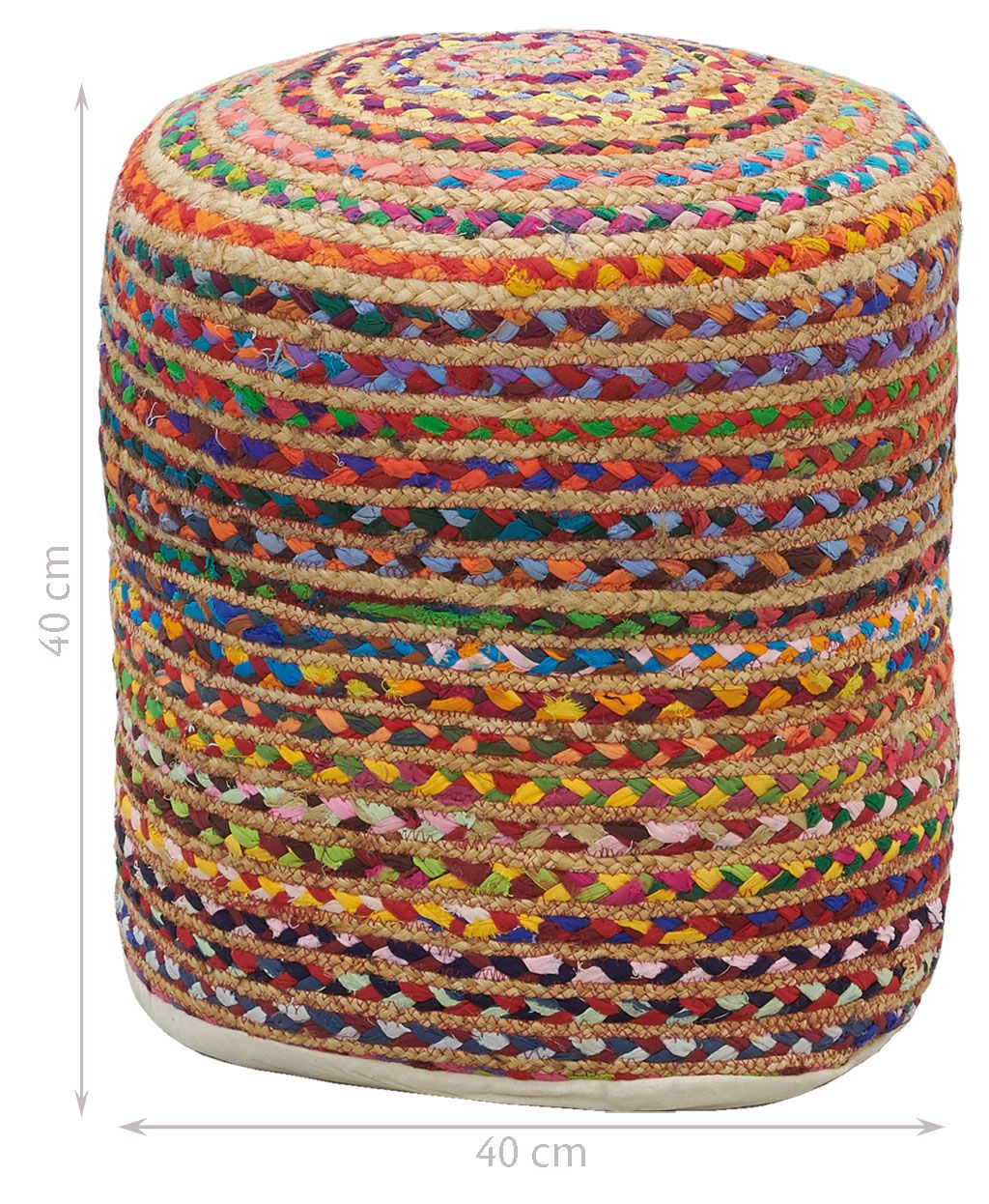 Pouf en coton et jute multicolore
