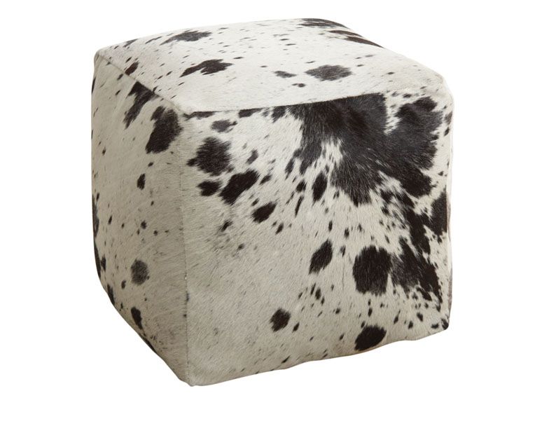 fauteuil-de-salon-moderne-peau-de-vache-pouf-cube-noir-blanc