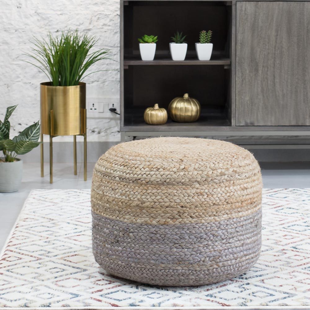 Pouf en jute bicolore 51 cm (naturel, gris)