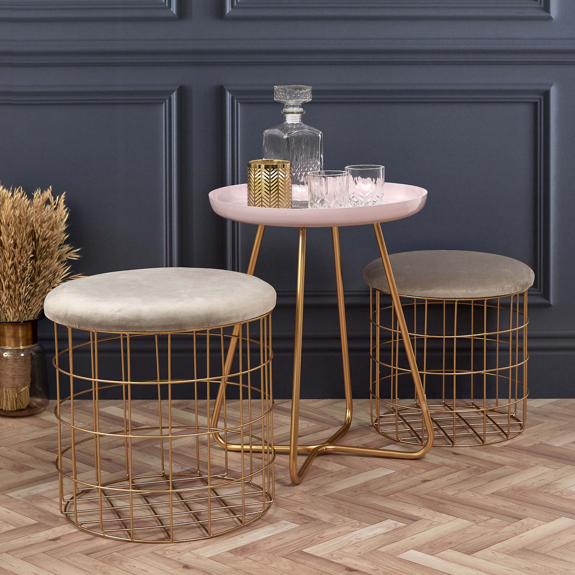 Poufs gigognes filaires assie en velours (lot de 2) (taupe)