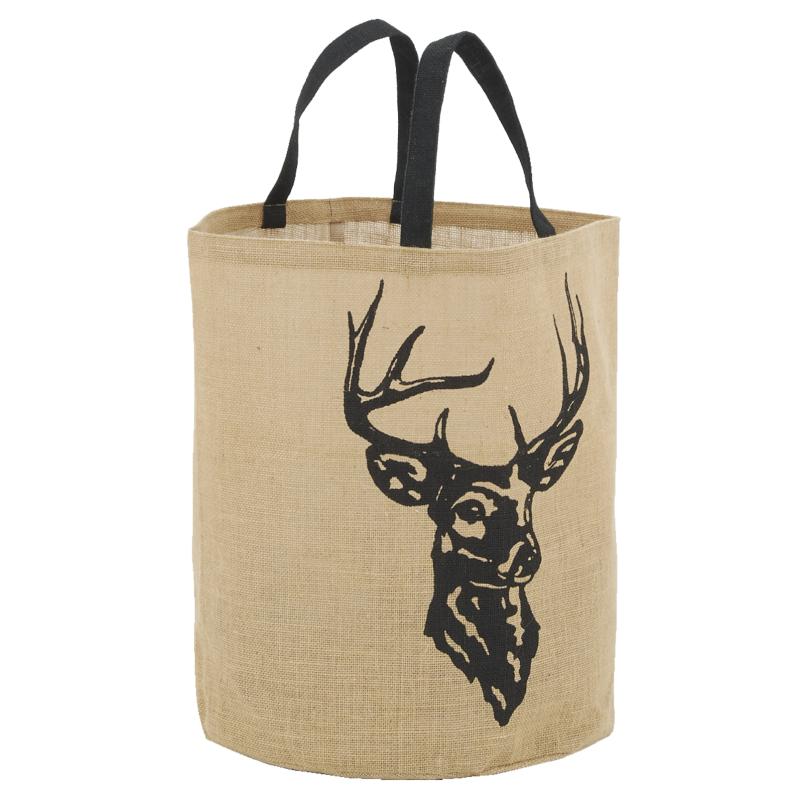 Sac à bûches jute décor CERF 60 X 40 X 30 CM à seulement 17,90 €